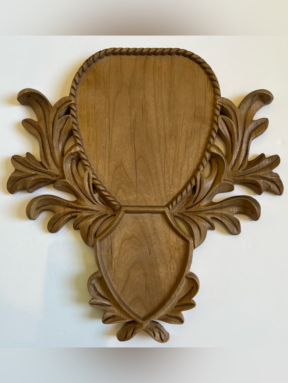 TROPHY SHEILD PLAQUE - SOLID WOOD- CARVED DETAIL - WALL ART - NEW